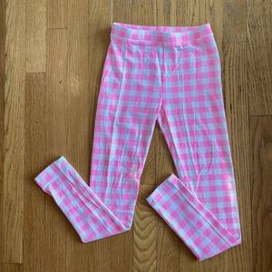 CrewCut Pink and white gingham print leggings.